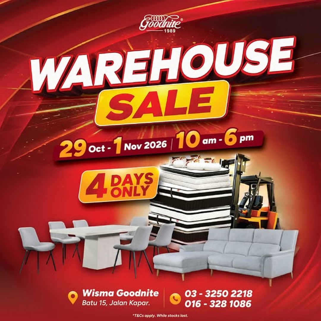 Goodnite-Malaysia-Warehouse-Sale 29 October–1 November 2026: Goodnite Malaysia Warehouse Sale – 4 Days of Mattress, Bedframe, Sofa, Dining Set, Bedding and Home Furnishing Deals
