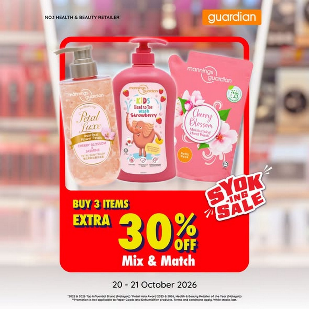 Guardian-Malaysia-Buy-3-Get-Extra-30-OFF-Brand-Day-Promotion-1 20–21 October 2026: Guardian Malaysia Buy 3 Get Extra 30% OFF Brand Day Promotion, Plus RM12 App Discount and MYguardianRewards Bonuses