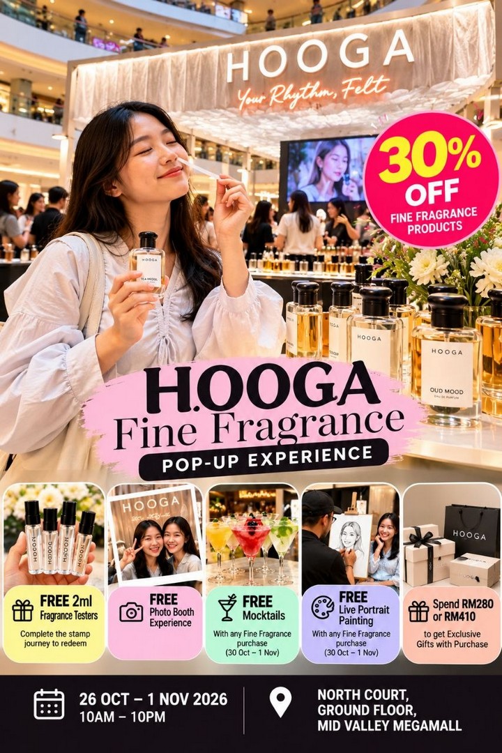 HOOGA-Fine-Fragrance-Pop-Up-Promotion-at-Mid-Valley-Megamall-1 26 October–1 November 2026: HOOGA Fine Fragrance Pop-Up Promotion at Mid Valley Megamall, Kuala Lumpur – 30% OFF Perfumes, FREE Fragrance Testers, Mocktails and More