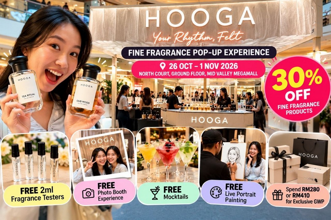 HOOGA-Fine-Fragrance-Pop-Up-Promotion-at-Mid-Valley-Megamall 26 October–1 November 2026: HOOGA Fine Fragrance Pop-Up Promotion at Mid Valley Megamall, Kuala Lumpur – 30% OFF Perfumes, FREE Fragrance Testers, Mocktails and More