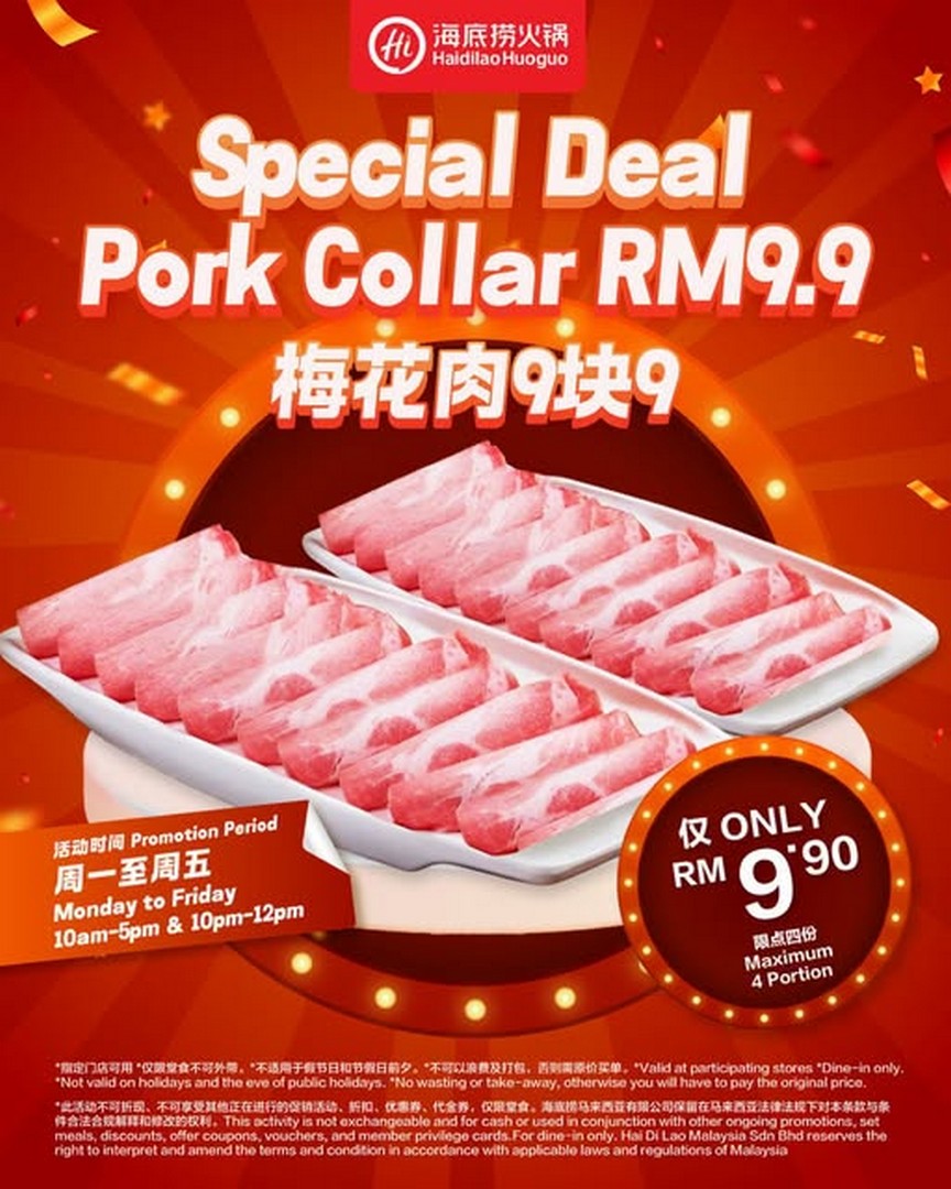 Haidilao-Malaysia-RM9.90-Pork-Collar-Promotion-–-Buy-One-Get-One 15 October 2026 Onwards: Haidilao Malaysia: RM9.90 Pork Collar Promotion – Buy One Get One Free Hot Pot Deal at Selected Outlets