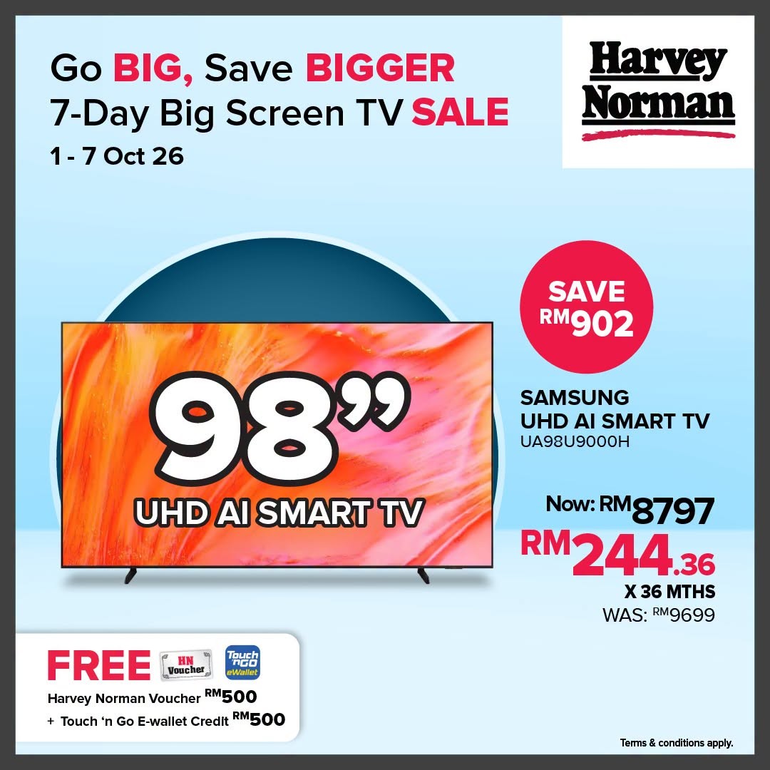 Harvey-Norman-Malaysia-Big-Screen-TV-Sale-4 1-7 October 2026: Harvey Norman Malaysia: Big Screen TV Sale with Up to 46% Off and Up to RM1,000 Touch ’n Go eWallet Credit