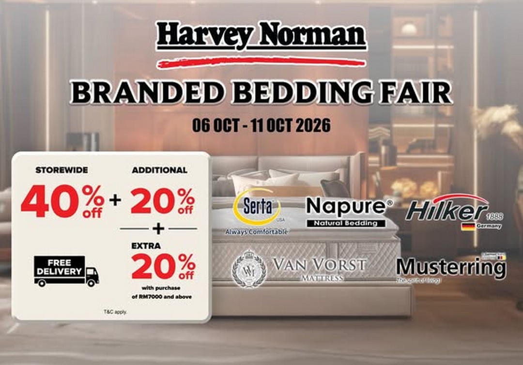 Harvey-Norman-Malaysia-Branded-Furniture-Bedding-Fair Now till 11 October 2026: Harvey Norman Malaysia: Branded Furniture & Bedding Fair at Sunway Carnival Mall Penang – Up to 60% Off Bedding, 10% Off Furniture, Extra Rebates and Free Shipping