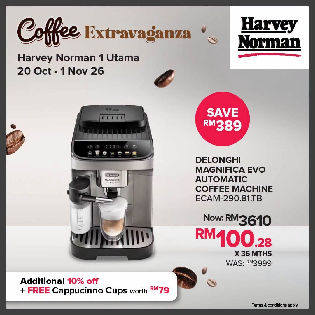 Harvey-Norman-Malaysia-Coffee-Extravaganza-Promotion-10 20 October–1 November 2026: Harvey Norman Malaysia Coffee Extravaganza Promotion at 1 Utama Shopping Centre – Free Coffee, 10% Off Coffee Machines, Touch ‘N Go Reload PINs and Free Gifts Worth Up to RM876