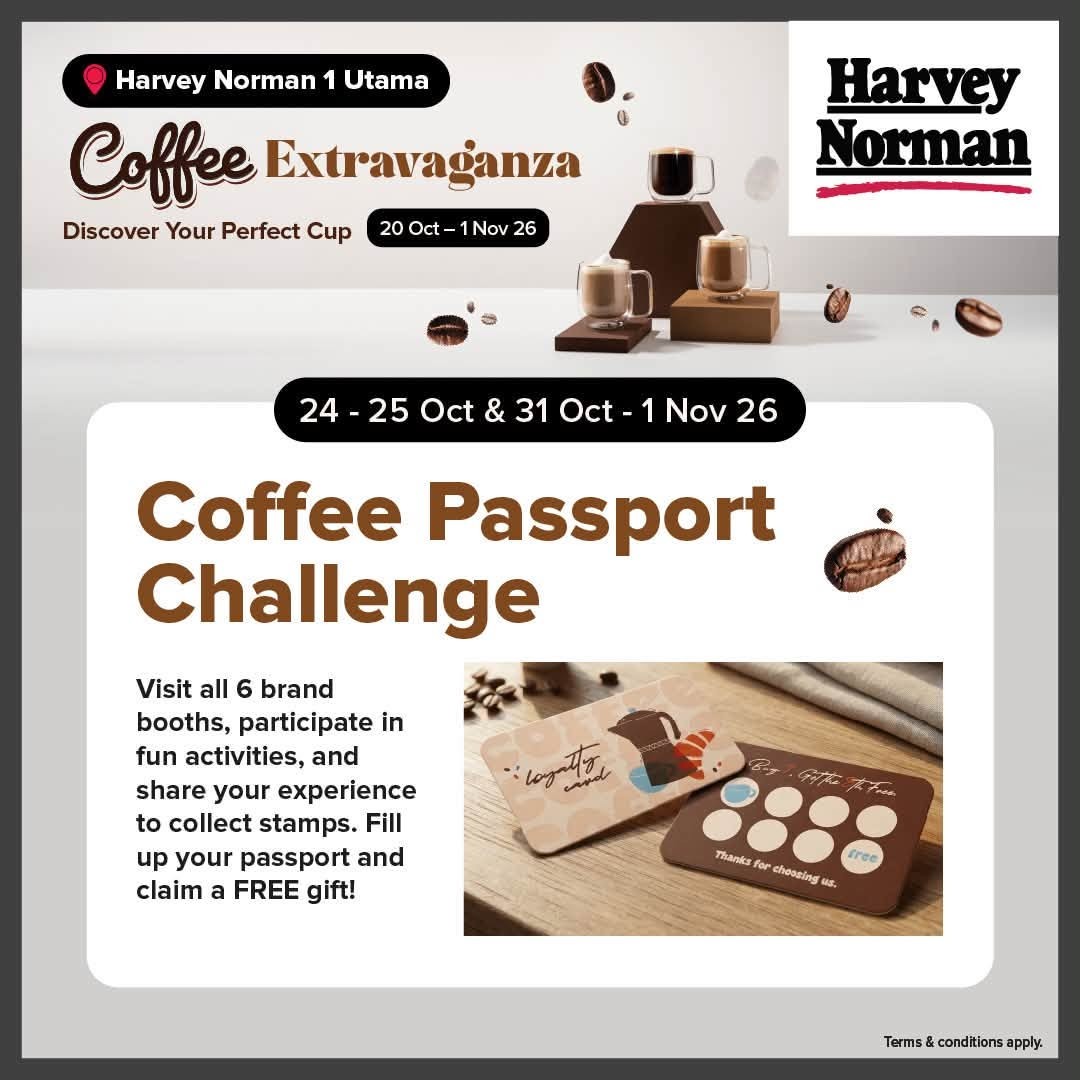 Harvey-Norman-Malaysia-Coffee-Extravaganza-Promotion-6 20 October–1 November 2026: Harvey Norman Malaysia Coffee Extravaganza Promotion at 1 Utama Shopping Centre – Free Coffee, 10% Off Coffee Machines, Touch ‘N Go Reload PINs and Free Gifts Worth Up to RM876