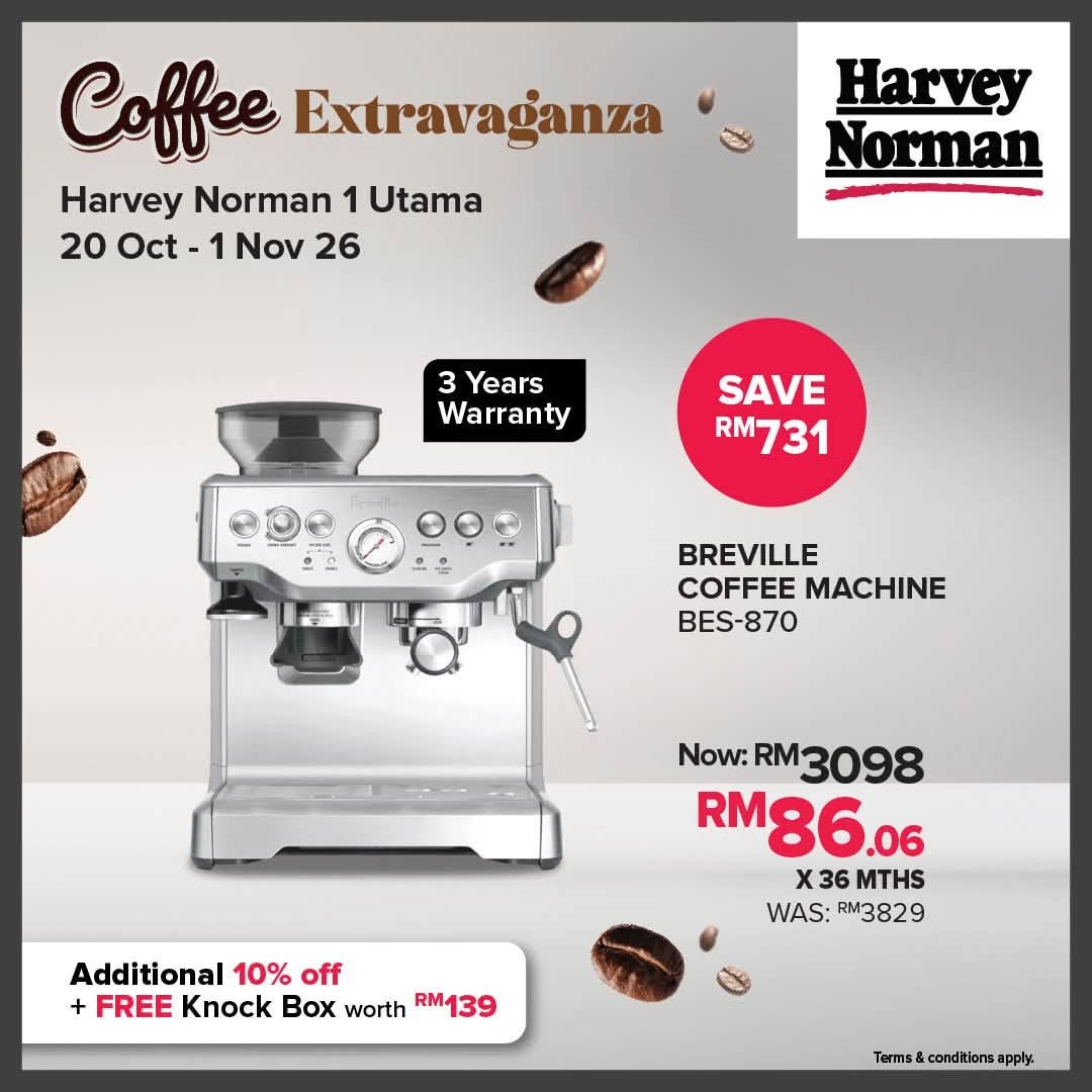 Harvey-Norman-Malaysia-Coffee-Extravaganza-Promotion-8 20 October–1 November 2026: Harvey Norman Malaysia Coffee Extravaganza Promotion at 1 Utama Shopping Centre – Free Coffee, 10% Off Coffee Machines, Touch ‘N Go Reload PINs and Free Gifts Worth Up to RM876