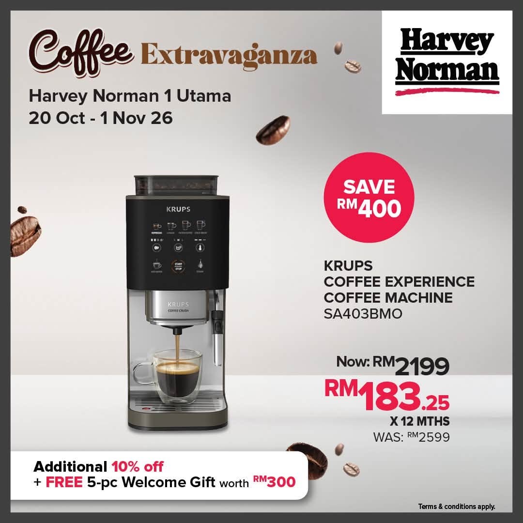 Harvey-Norman-Malaysia-Coffee-Extravaganza-Promotion-9 20 October–1 November 2026: Harvey Norman Malaysia Coffee Extravaganza Promotion at 1 Utama Shopping Centre – Free Coffee, 10% Off Coffee Machines, Touch ‘N Go Reload PINs and Free Gifts Worth Up to RM876