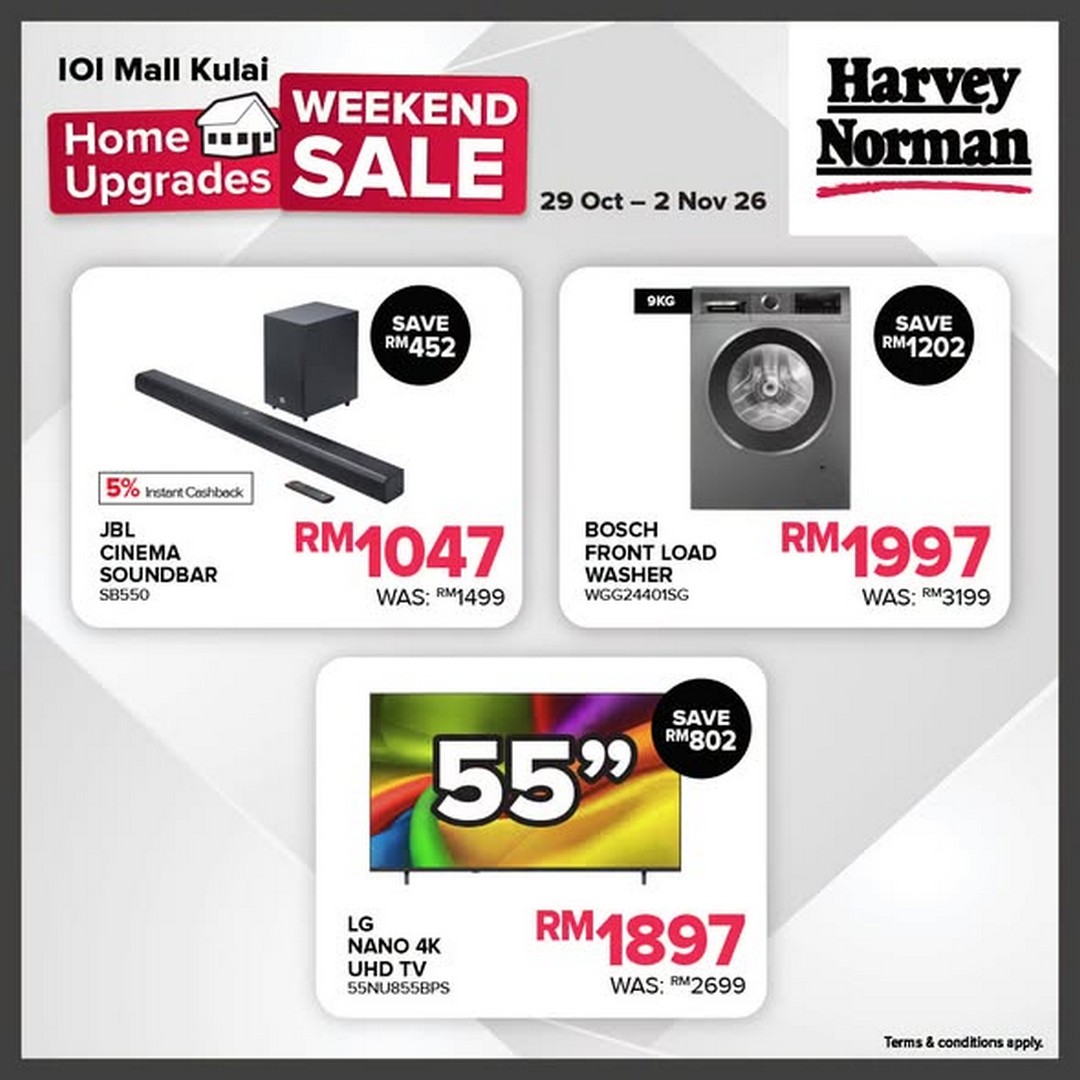 Harvey-Norman-Malaysia-Home-Upgrades-Weekend-Sale-1 29 October-2 November 2026: Harvey Norman Malaysia Home Upgrades Weekend Sale – Up to 80% OFF Electrical Appliances, IT, Furniture & Bedding at IOI Mall Kulai