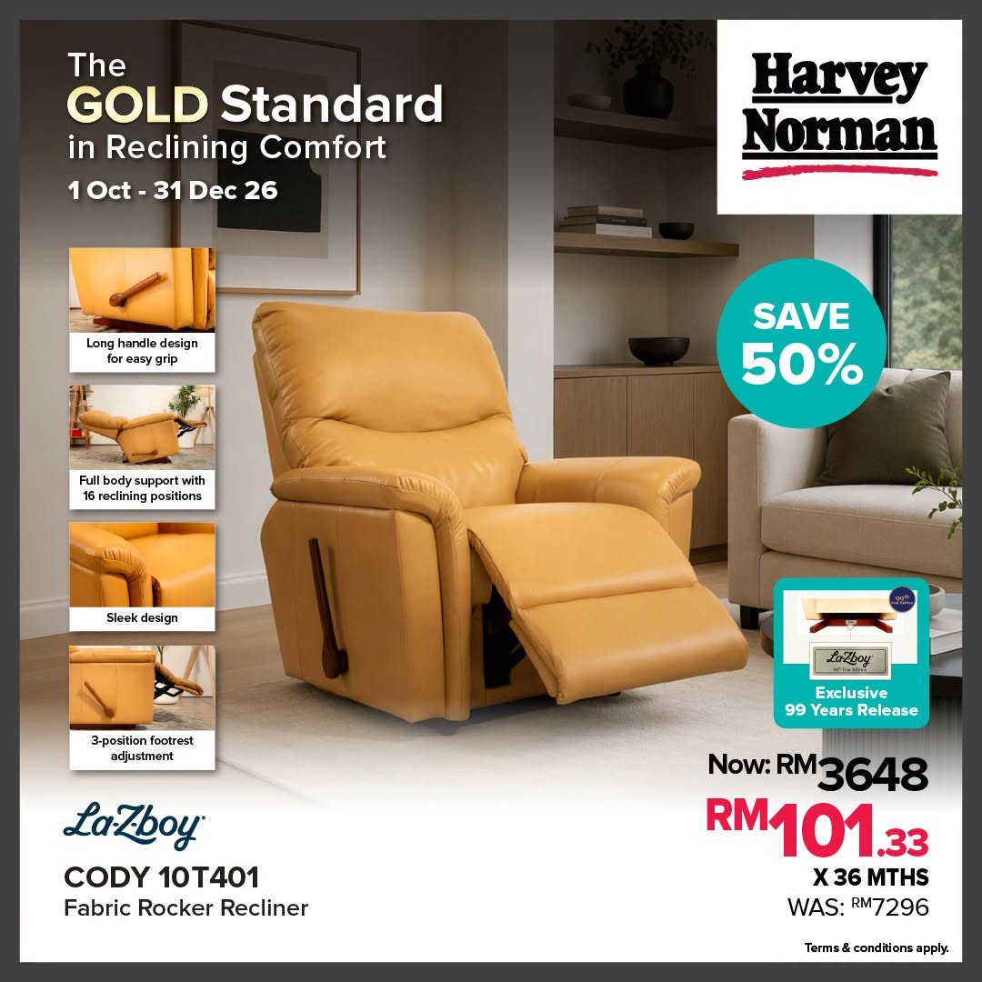 Harvey-Norman-Malaysia-La-Z-Boy-Recliner-Gold-Giveaway-Promotion-4 1 October-31 December 2026: Harvey Norman Malaysia: La-Z-Boy Recliner Gold Giveaway Promotion with Every Purchase