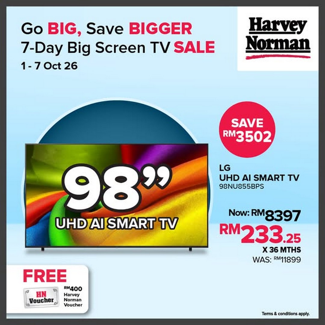 Harvey-Norman-Malaysia-Up-to-46-Off-Big-Screen-TVs-Up-to-RM1000-2 1-7 October 2026: Harvey Norman Malaysia: Up to 46% Off Big Screen TVs + Up to RM1,000 Touch ’n Go eWallet Credit Promotion