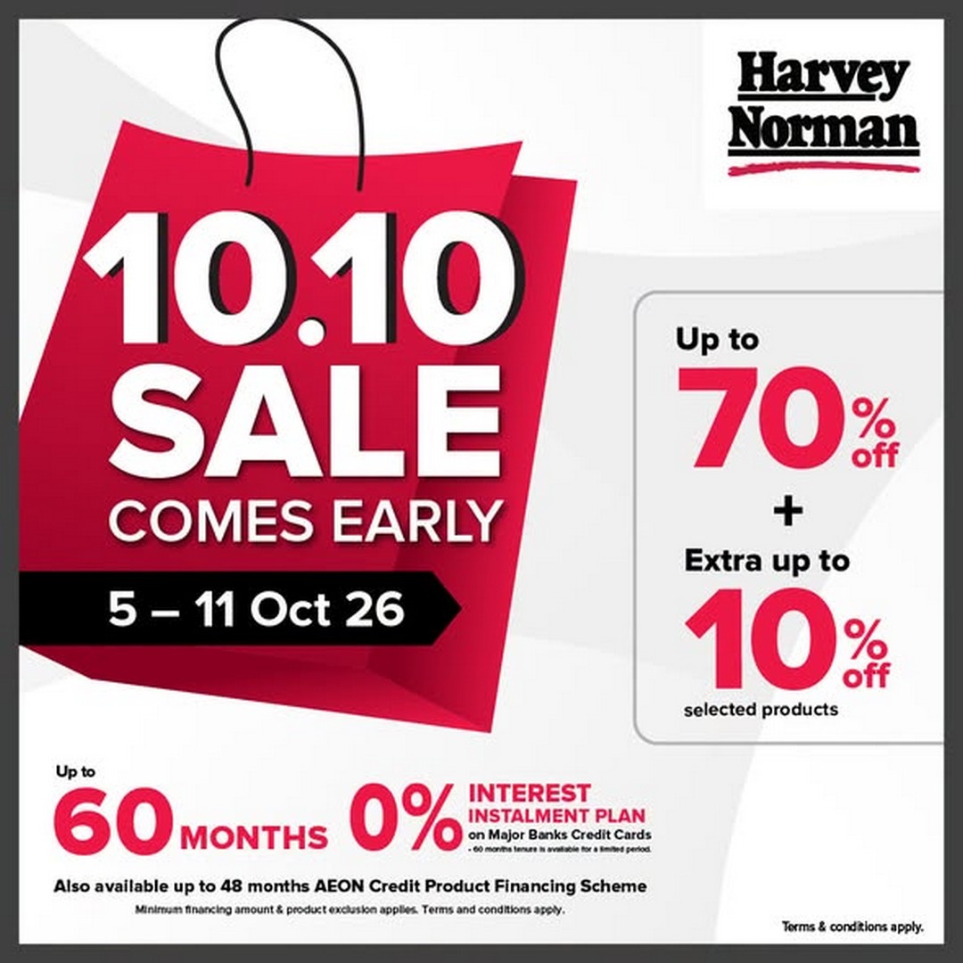 Harvey-Norman-Malaysia-Up-to-70-Off-Extra-10-Off 5-11 October 2026: Harvey Norman Malaysia: Up to 70% Off + Extra 10% Off Selected Products 10.10 Shopping Promotion