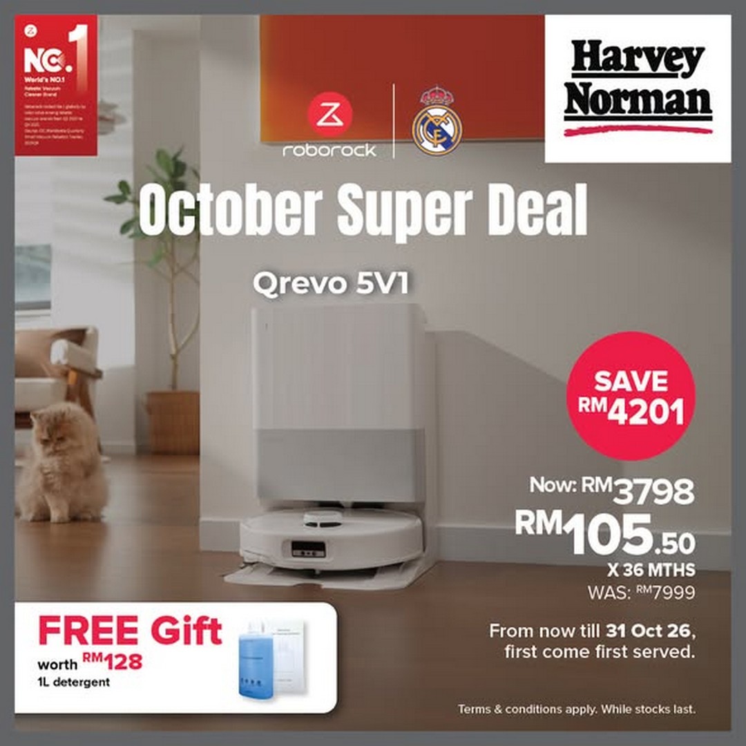 Harvey-Norman-Malaysia-–-Roborock-Qrevo-5V1-Qrevo-C-Pro-October-1 Now till 31 October 2026: Harvey Norman Malaysia – Roborock Qrevo 5V1 & Qrevo C Pro October Promotion, Save Up to RM4,201 and Get a Free Gift Worth RM128