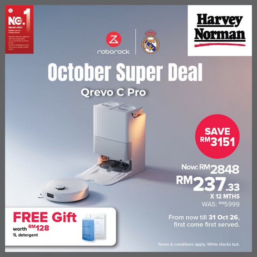 Harvey-Norman-Malaysia-–-Roborock-Qrevo-5V1-Qrevo-C-Pro-October Now till 31 October 2026: Harvey Norman Malaysia – Roborock Qrevo 5V1 & Qrevo C Pro October Promotion, Save Up to RM4,201 and Get a Free Gift Worth RM128