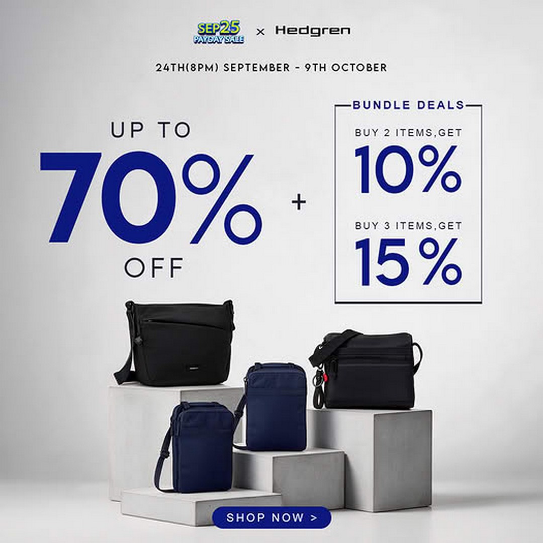 Hedgren-Malaysia-25.9-Payday-Sale-on-Shopee 24 September-9 October 2026: Hedgren Malaysia: 25.9 Payday Sale on Shopee – Up to 70% OFF Bags, Extra Bundle Discounts and Vouchers from RM25