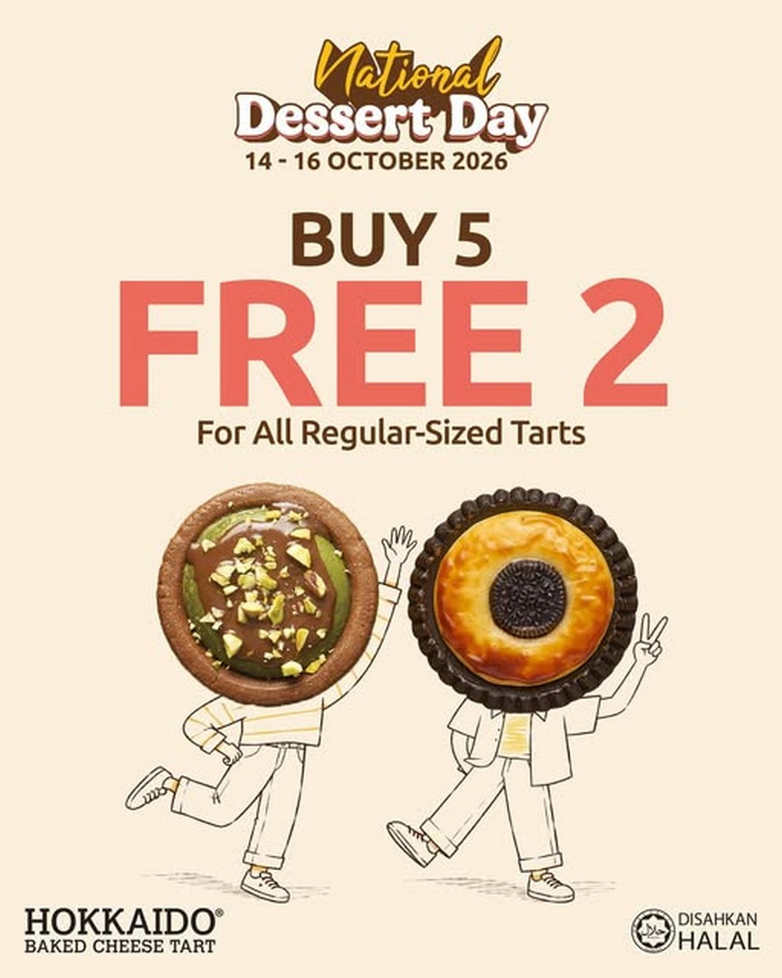 Hokkaido-Baked-Cheese-Tart-National-Dessert-Day-Promotion 14-16 October 2026: Hokkaido Baked Cheese Tart: National Dessert Day Promotion – Buy 5 Regular Tarts and Get 2 FREE at Peninsular Malaysia Outlets