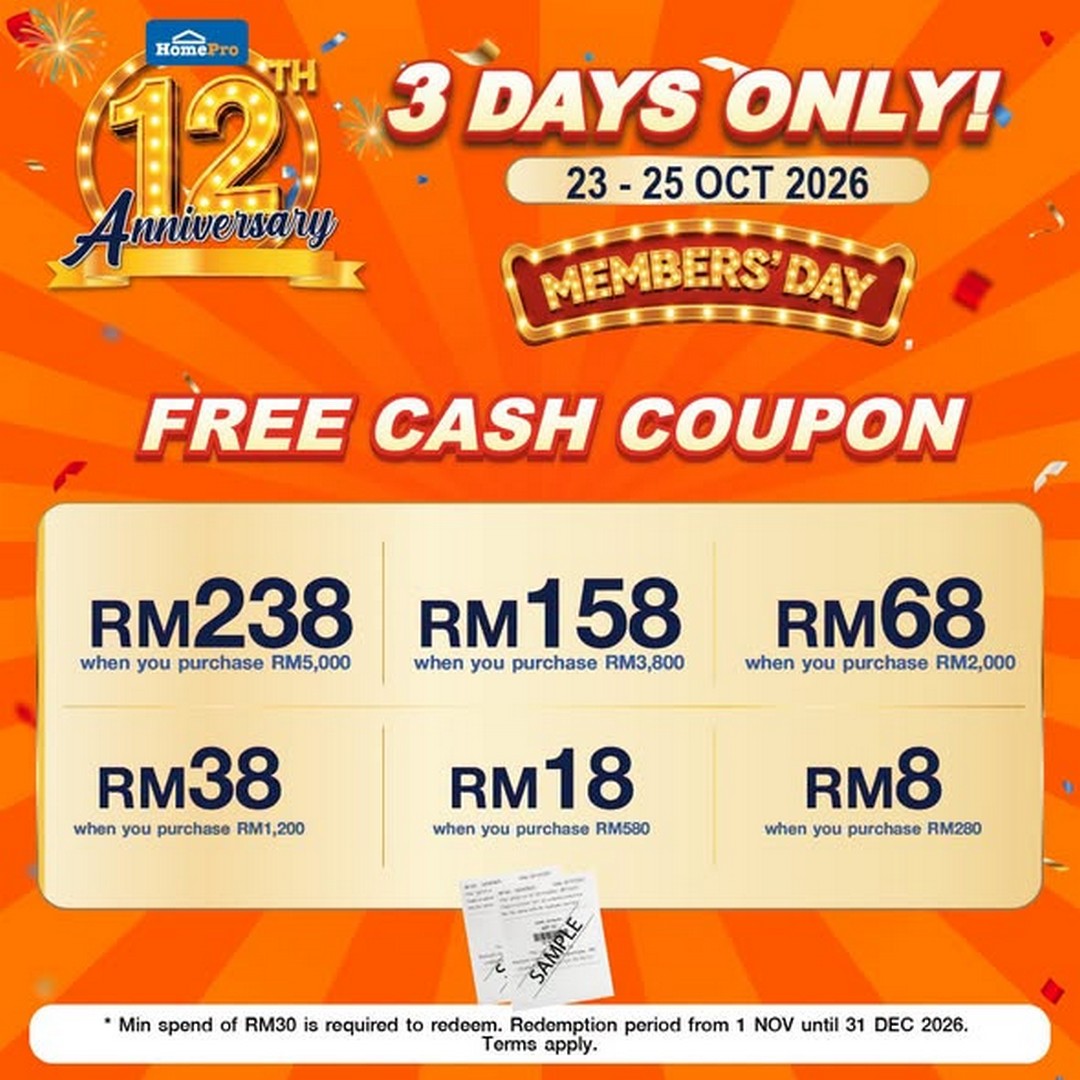 HomePro-Malaysia-12th-Anniversary-3-Day-Members-Day-Sale-1-1 23–25 October 2026: HomePro Malaysia 12th Anniversary 3-Day Members’ Day Sale – Up to 80% Off, Extra Discounts, RM800 Rebates and Prizes Worth RM400,000