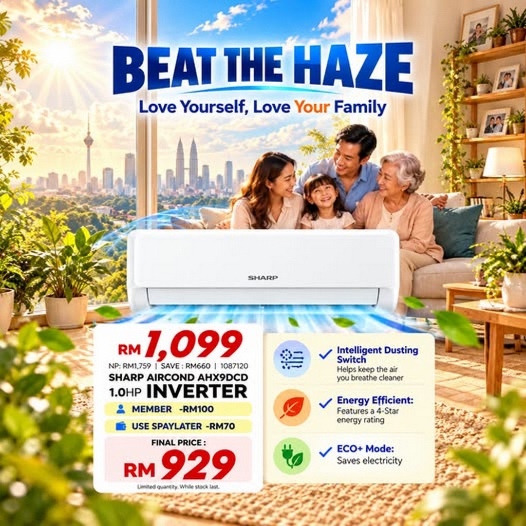 HomePro-Malaysia-Sharp-1.0HP-Inverter-Air-Conditioner-Promotion 9 October 2026 Onwards: HomePro Malaysia: Sharp 1.0HP Inverter Air Conditioner Promotion from RM929 with Eligible Member and SPayLater Savings at Selected HomePro Stores and Online