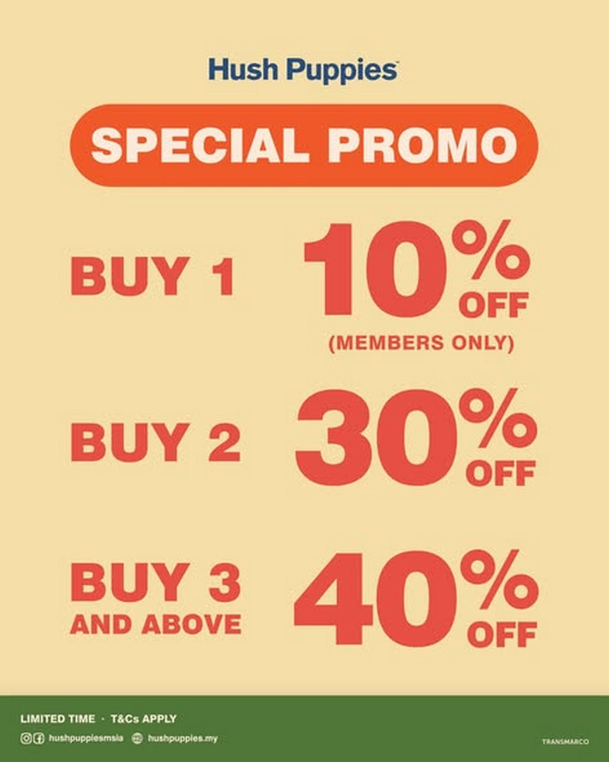 Hush-Puppies-Malaysia-Buy-More-Save-More-Promotion Now till 11 October 2026: Hush Puppies Malaysia: Buy More, Save More Promotion with Up to 40% OFF at Retail Stores