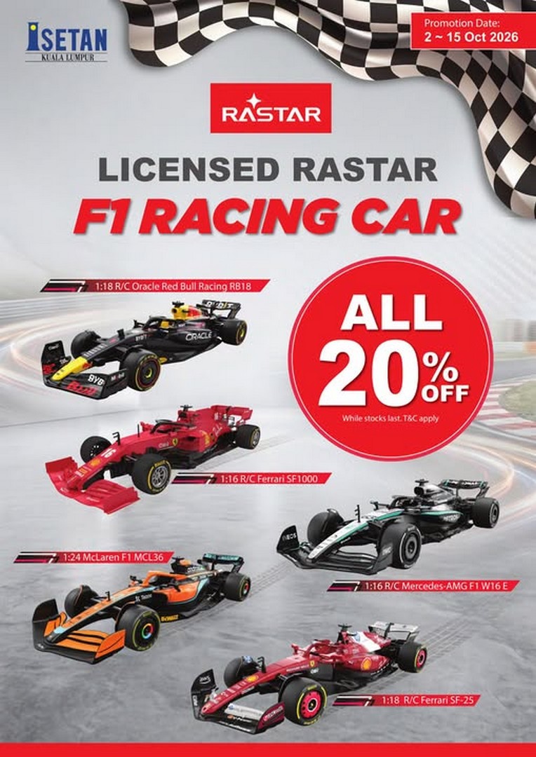 Isetan-Kuala-Lumpur-20-OFF-Licensed-Rastar-F1-Racing-Cars-Sale 2-15 October 2026: Isetan Kuala Lumpur: 20% OFF Licensed Rastar F1 Racing Cars Sale at Isetan KLCC Toys Department