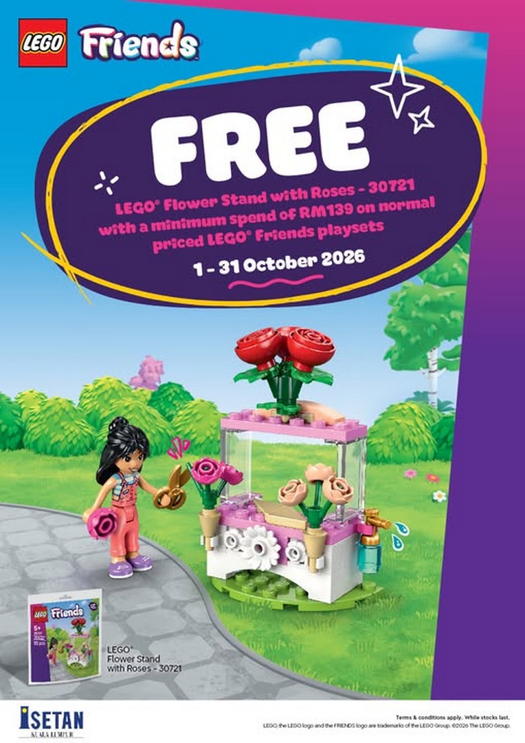 Isetan-Kuala-Lumpur-LEGO-Friends-Free-Flower-Stand-Promotion 1-31 October 2026: Isetan Kuala Lumpur: LEGO Friends Free Flower Stand Promotion with RM139 Spend at Isetan KLCC & The Gardens