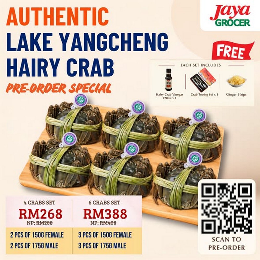 Jaya-Grocer-Hairy-Crab-Pre-Order-Promotion 16 October–1 November 2026: Jaya Grocer Hairy Crab Pre-Order Promotion – Enjoy Lake Yangcheng Hairy Crab Sets from RM268 with Vinegar, Crab Tools and Ginger