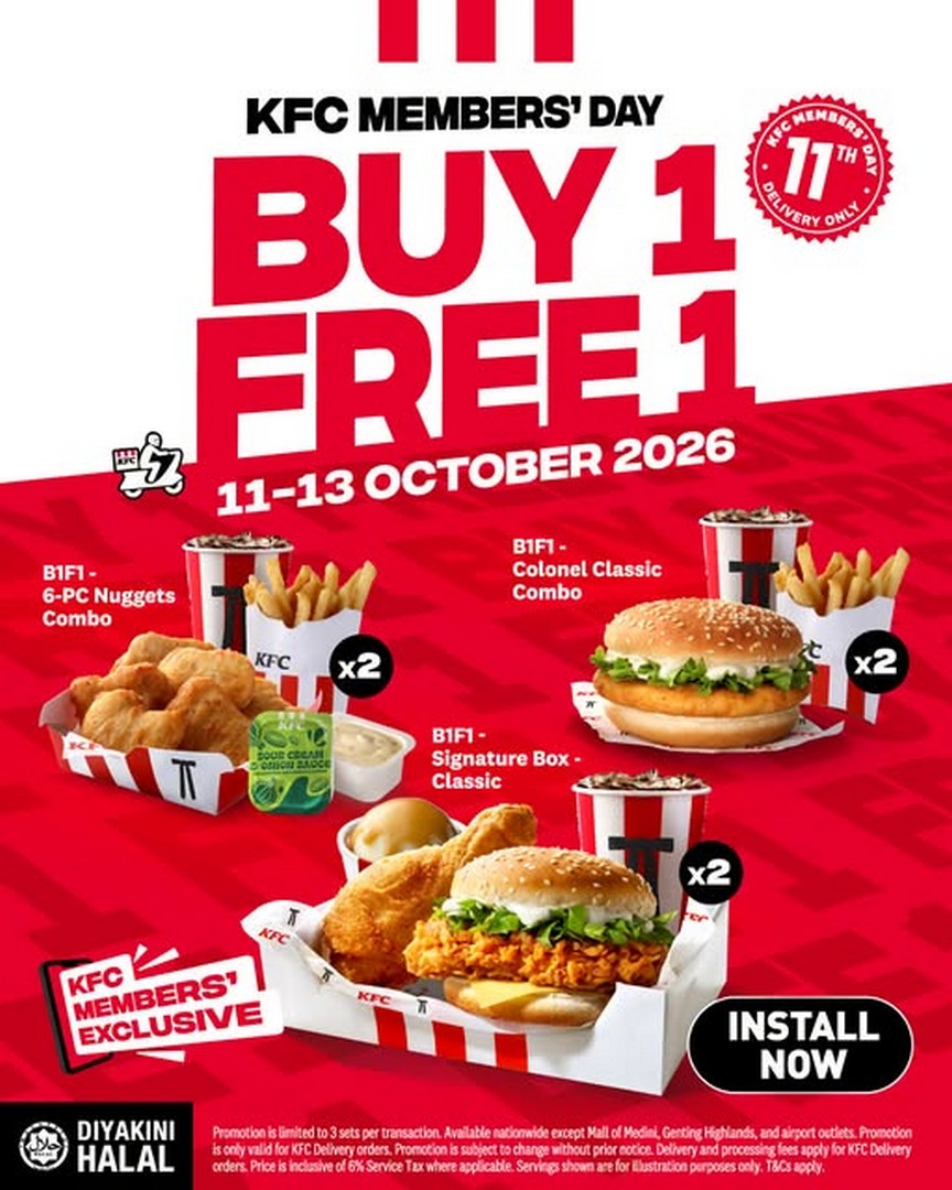 KFC-Malaysia-October-Members-Day-Beli-1-Free-1-Promotion 11-13 October 2026: KFC Malaysia: October Members Day Beli 1 Free 1 Promotion via KFC App