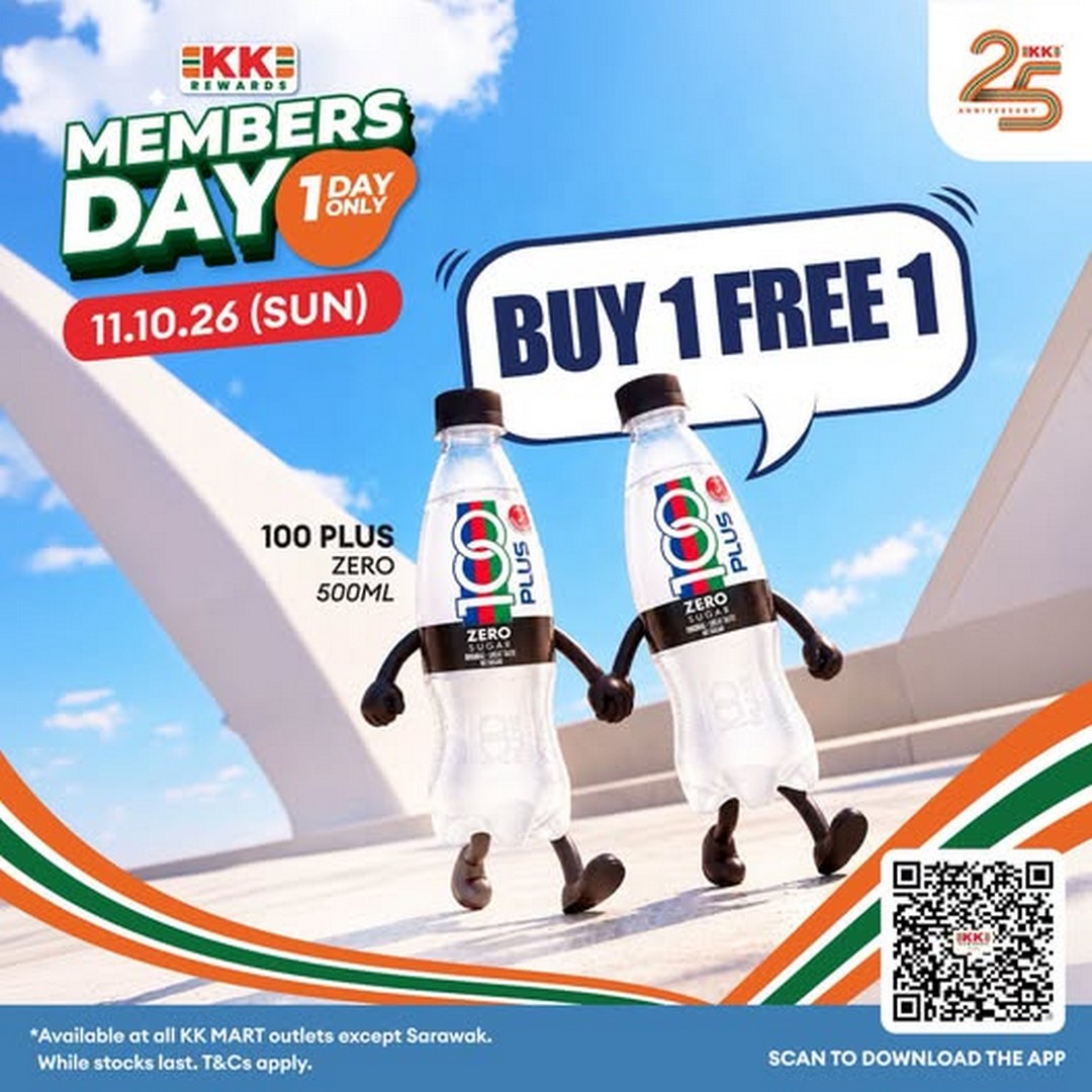 KK-SUPER-MART-KK-Rewards-Members-Day-Buy-1-Free-1 11 October 2026: KK SUPER MART: KK Rewards Members Day Buy 1 Free 1 100PLUS Zero 500ml Promotion at Participating KK MART Outlets