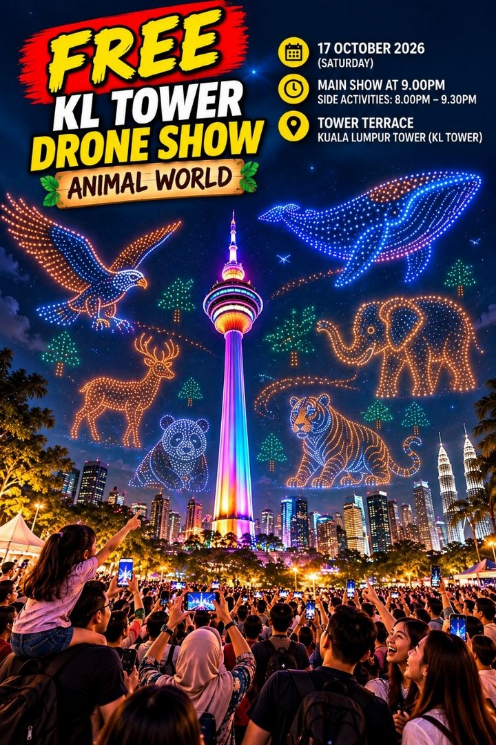 KL-Tower-FREE-Drone-Show-Theatre-Animal-World-Promotion-2 17 October 2026: KL Tower: FREE Drone Show Theatre: Animal World Promotion in Kuala Lumpur, Featuring Music, Drone Simulations and Family-Friendly Entertainment