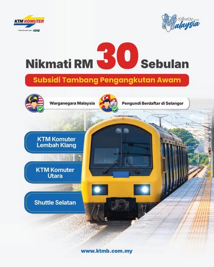 KTM-Berhad-RM30-Monthly-Public-Transport-Fare-Subsidy-for-Eligible Now till 31 December 2026: KTM Berhad: RM30 Monthly Public Transport Fare Subsidy for Eligible Selangor Voters – KTM Klang Valley Komuter, North Komuter and South Shuttle Promotion