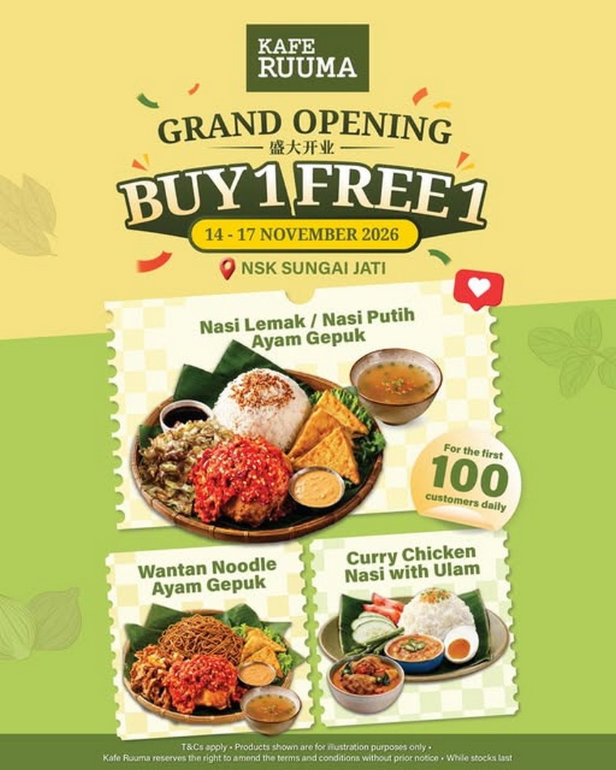 Kafe-Ruuma-Sungai-Jati-Grand-Opening-Promotion 14–17 November 2026: Kafe Ruuma Sungai Jati Grand Opening Promotion – Buy 1 Free 1 Ayam Gepuk & Curry Chicken with Ulam in Klang, Selangor