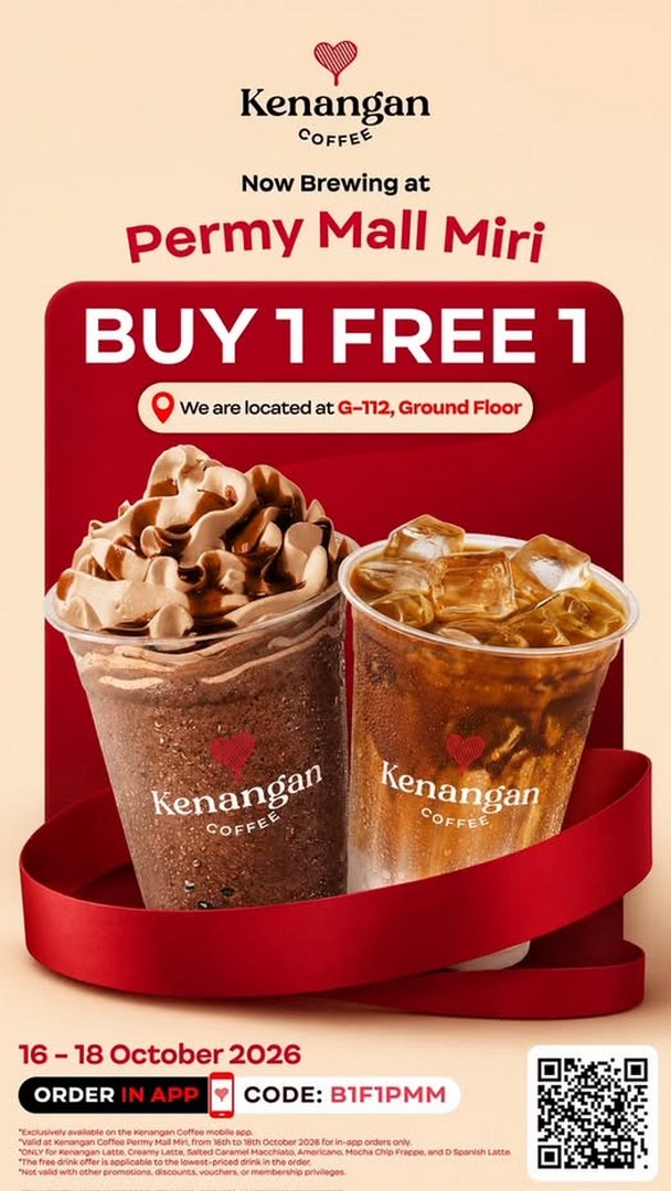 Kenangan-Coffee-Buy-1-Free-1-Grand-Opening-Promotion 16-18 October 2026: Kenangan Coffee: Buy 1 Free 1 Grand Opening Promotion at Permy Mall Miri, Sarawak – Enjoy Selected Coffee Drinks for Less