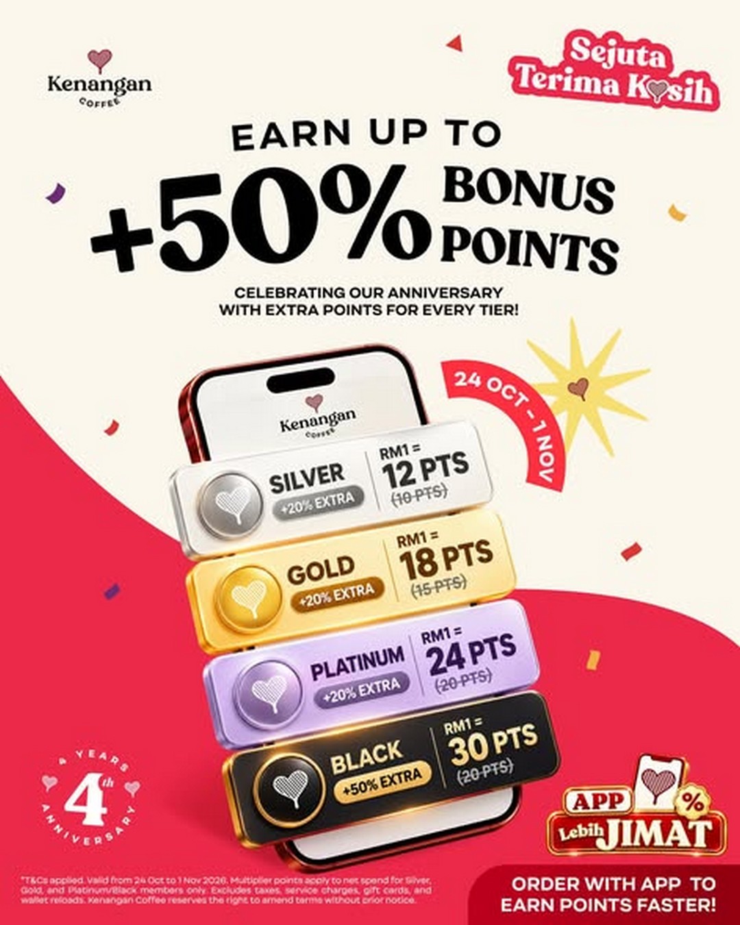 Kenangan-Coffee-Malaysia-4th-Anniversary-Promotion 24 October–1 November 2026: Kenangan Coffee Malaysia 4th Anniversary Promotion – Earn Up to 50% Bonus Points and Redeem Favourite Drinks at 50% Off via App