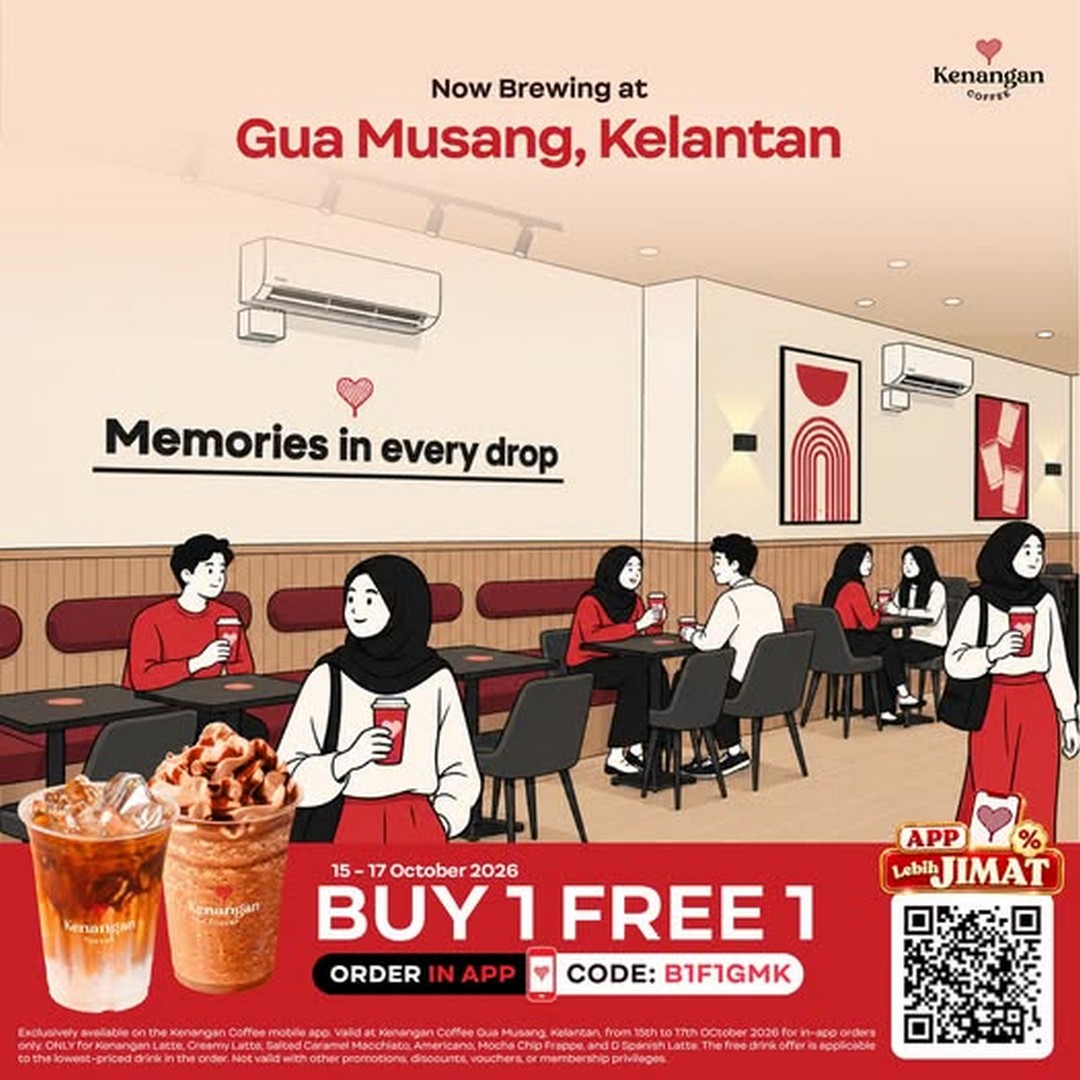 Kenangan-Coffee-Malaysia-Buy-1-Free-1-Coffee-Promotion-1 15-17 October 2026: Kenangan Coffee Malaysia: Buy 1 Free 1 Coffee Promotion at the New Gua Musang Outlet, Kelantan – Enjoy Your Favourite Drinks with an Extra Cup Through the Mobile App