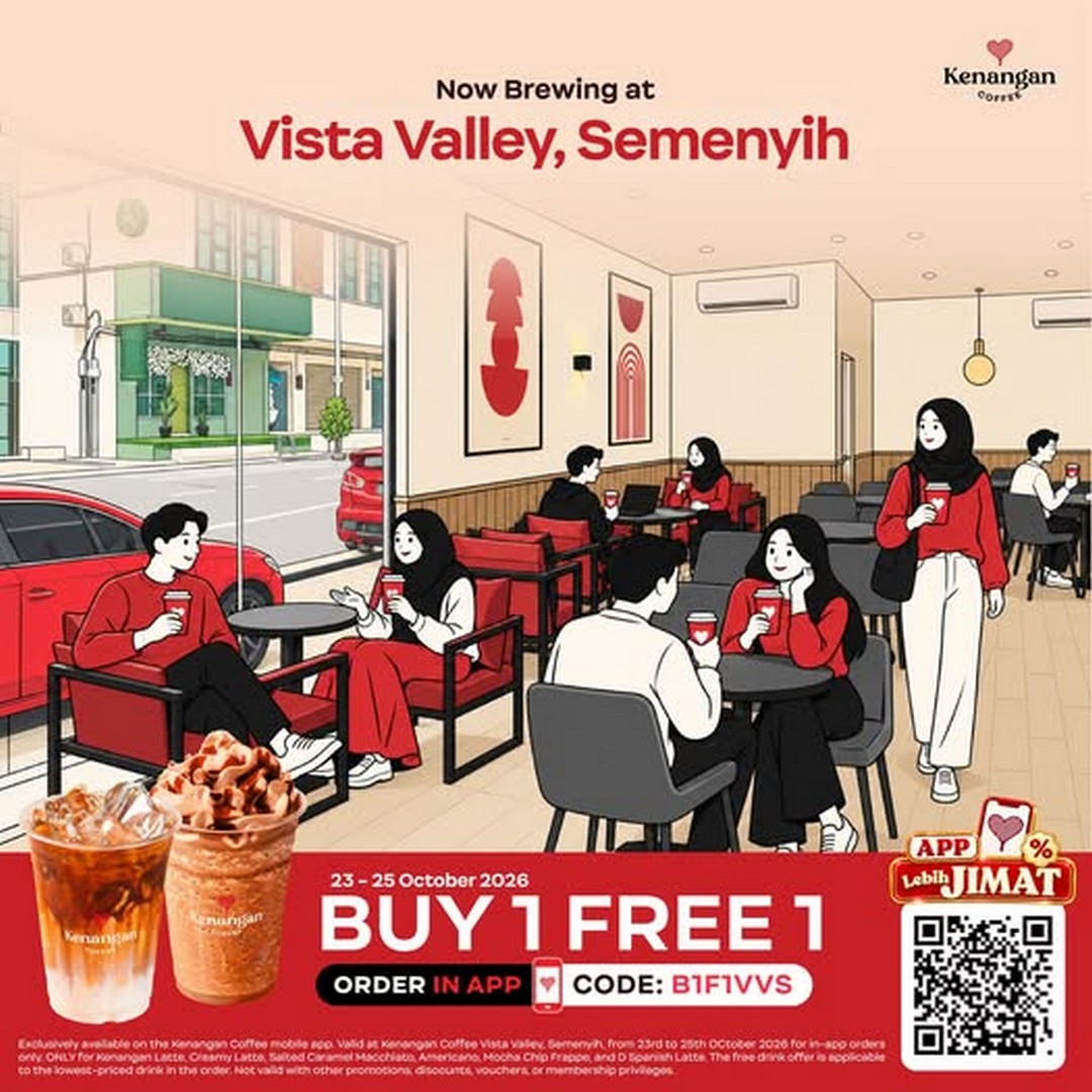 Kenangan-Coffee-Malaysia-Buy-1-Free-1-at-New-Vista-Valley-Outlet 23-25 October 2026: Kenangan Coffee Malaysia: Buy 1 Free 1 at New Vista Valley Outlet – Enjoy Two Cups of Coffee with Voucher Code B1F1VVS