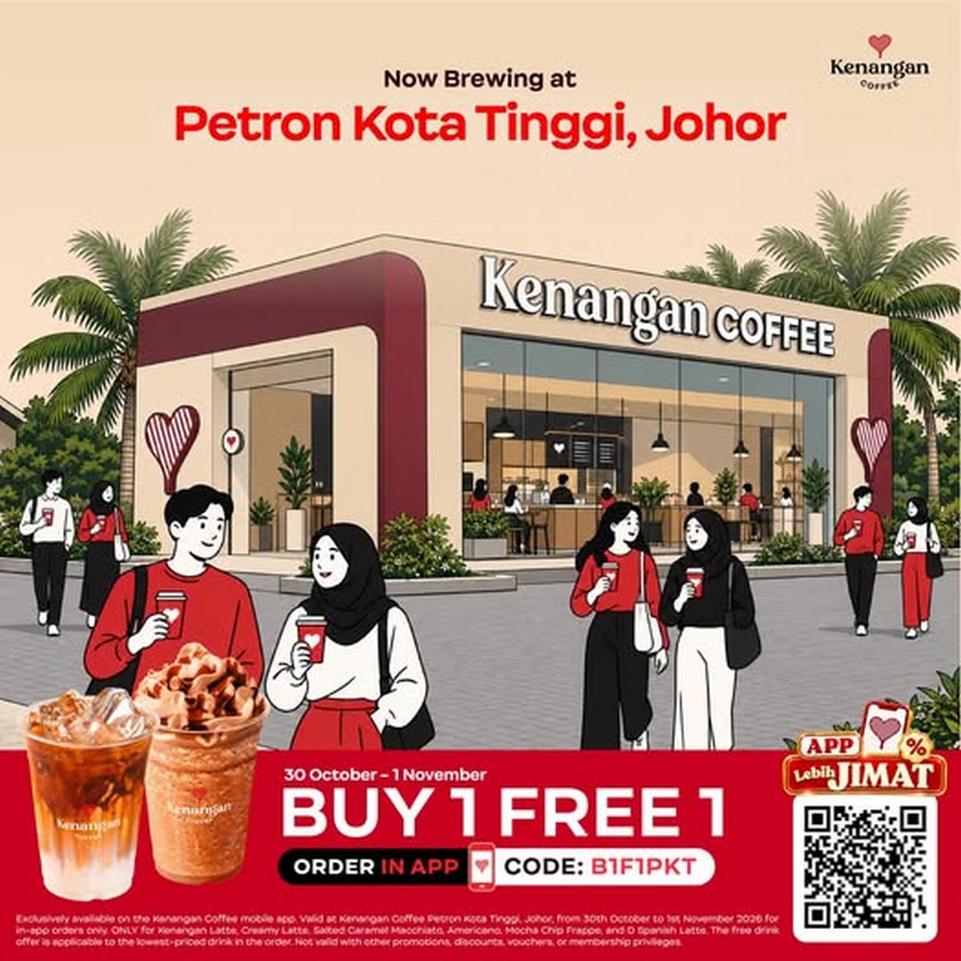 Kenangan-Coffee-Malaysia-Petron-Kota-Tinggi-New-Store-Opening 30 October–1 November 2026: Kenangan Coffee Malaysia Petron Kota Tinggi New Store Opening Promotion – Buy 1 Free 1 Coffee via Mobile App