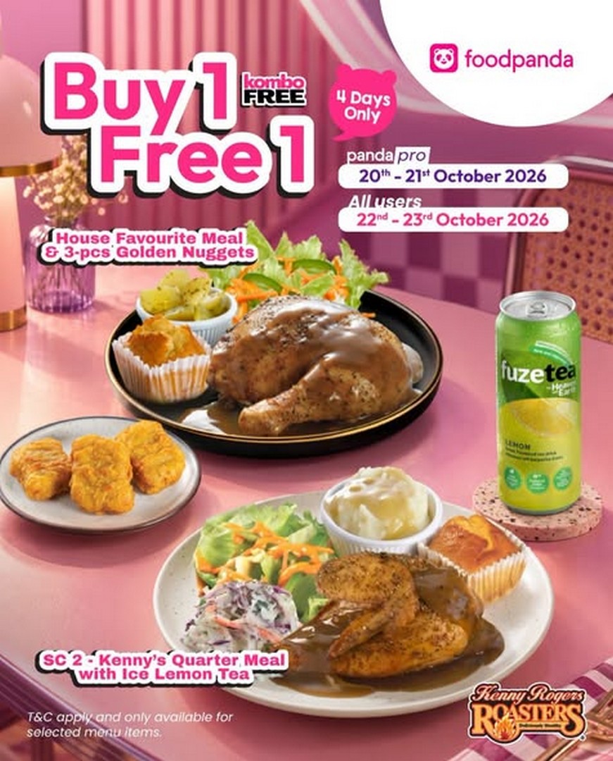 Kenny-Rogers-ROASTERS-Malaysia-Buy-1-Free-1-Foodpanda-Promotion 20–23 October 2026: Kenny Rogers ROASTERS Malaysia Buy 1 Free 1 Foodpanda Promotion – Exclusive PandaPro Deals on 20–21 October and All Users