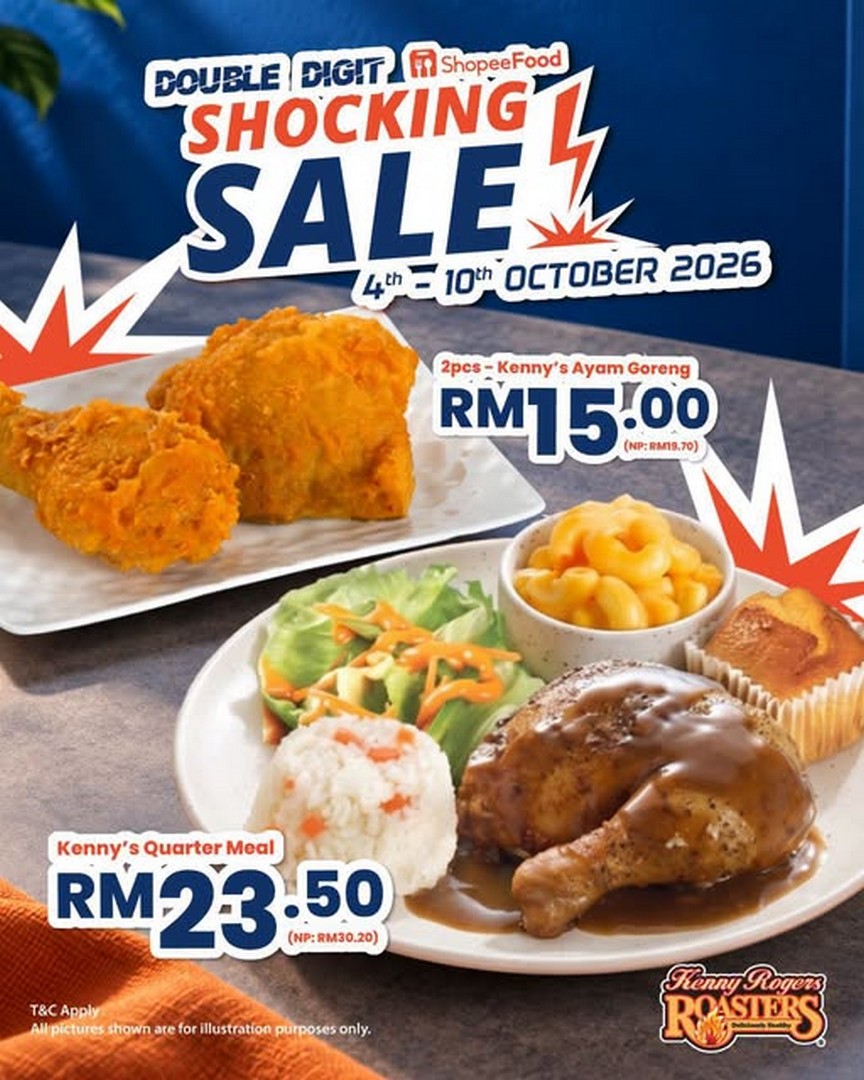 Kenny-Rogers-ROASTERS-Malaysia-ShopeeFood-Shocking-Sale 4–10 October 2026: Kenny Rogers ROASTERS Malaysia: ShopeeFood Shocking Sale – 2pcs Kenny’s Ayam Goreng RM15 & Quarter Meal RM23.50