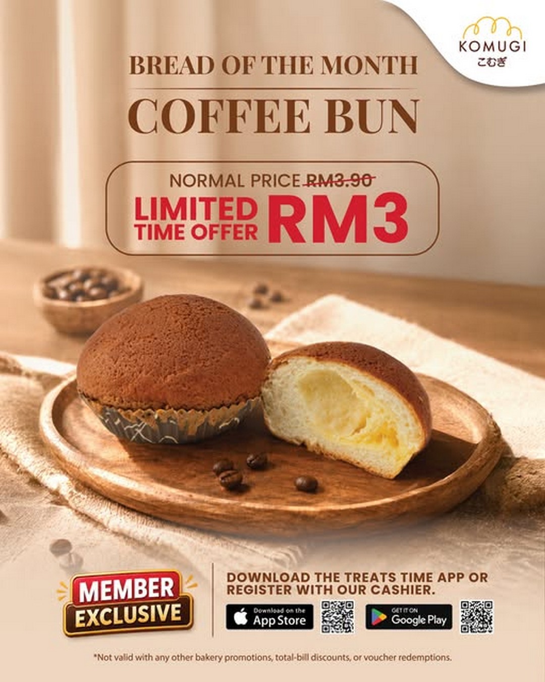 Komugi-Malaysia-Coffee-Bun-Promotion-at-RM3 2 October 2026 onwards: Komugi Malaysia: Coffee Bun Promotion at RM3 – Limited-Time Bread of the Month Deal