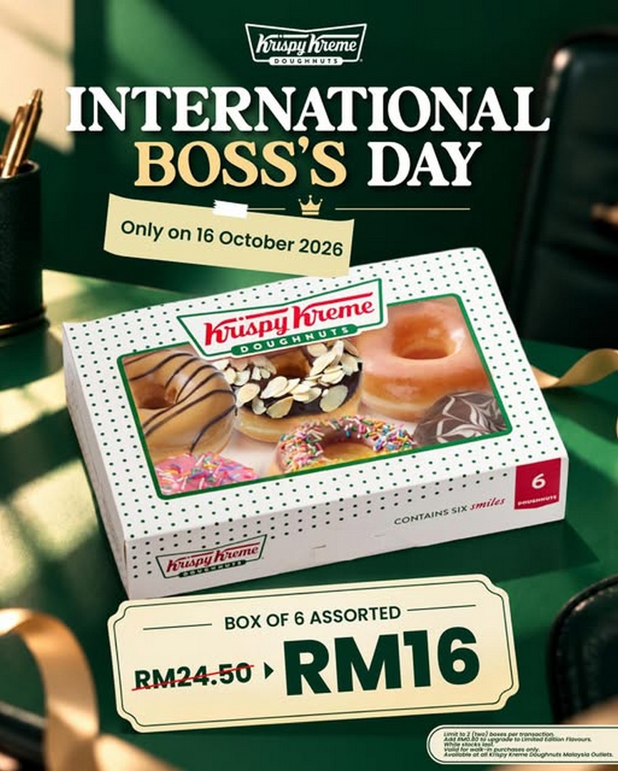 Krispy-Kreme-Malaysia-International-Bosss-Day-Promotion 16 October 2026: Krispy Kreme Malaysia: International Boss’s Day Promotion – 6 Assorted Doughnuts for Only RM16, with Premium Flavour Upgrades Available