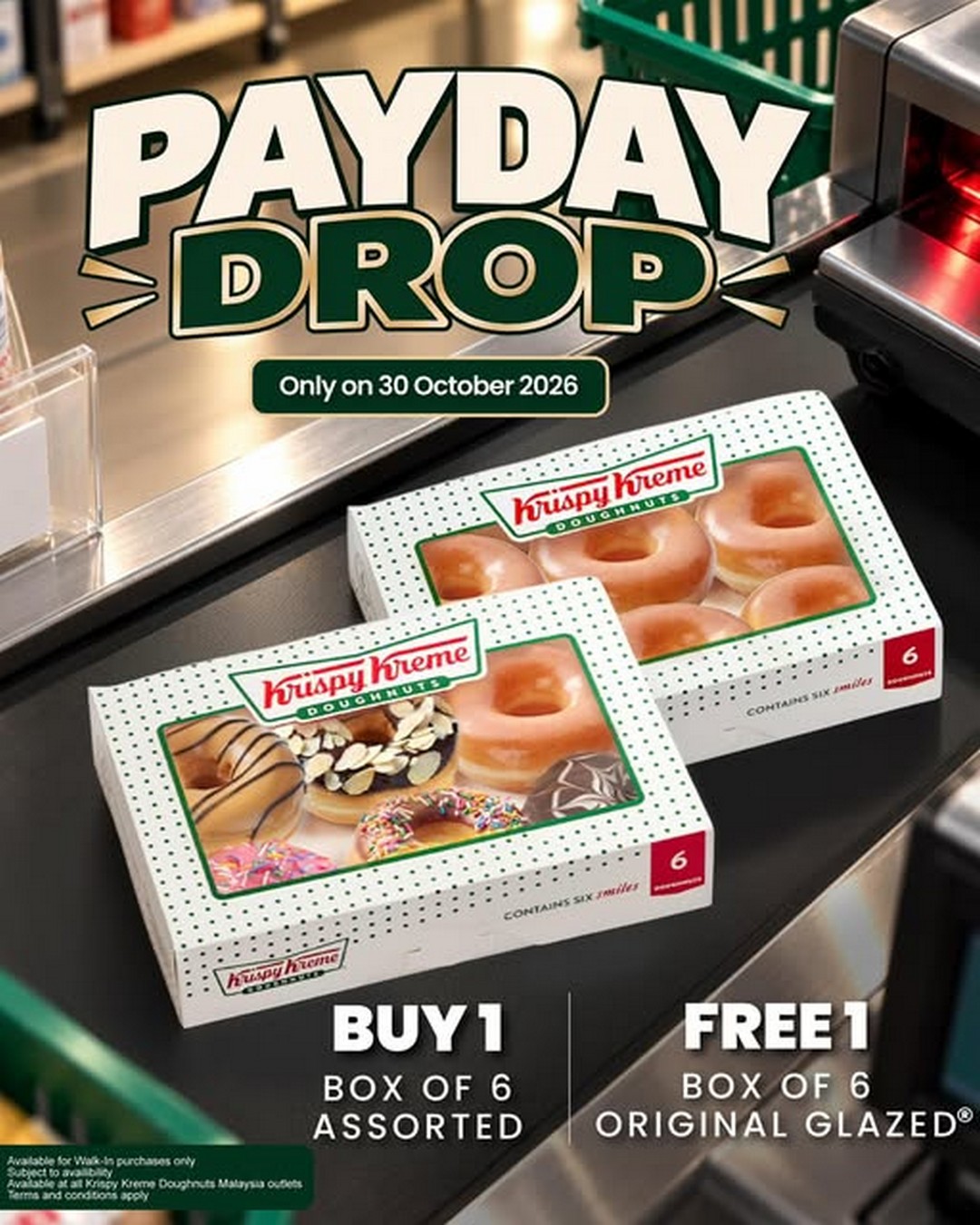 Krispy-Kreme-Malaysia-Payday-Promotion 30 October 2026: Krispy Kreme Malaysia Payday Promotion – Buy 1 Box of 6 Assorted Doughnuts, Get 1 FREE Box of 6 Original Glazed Doughnuts