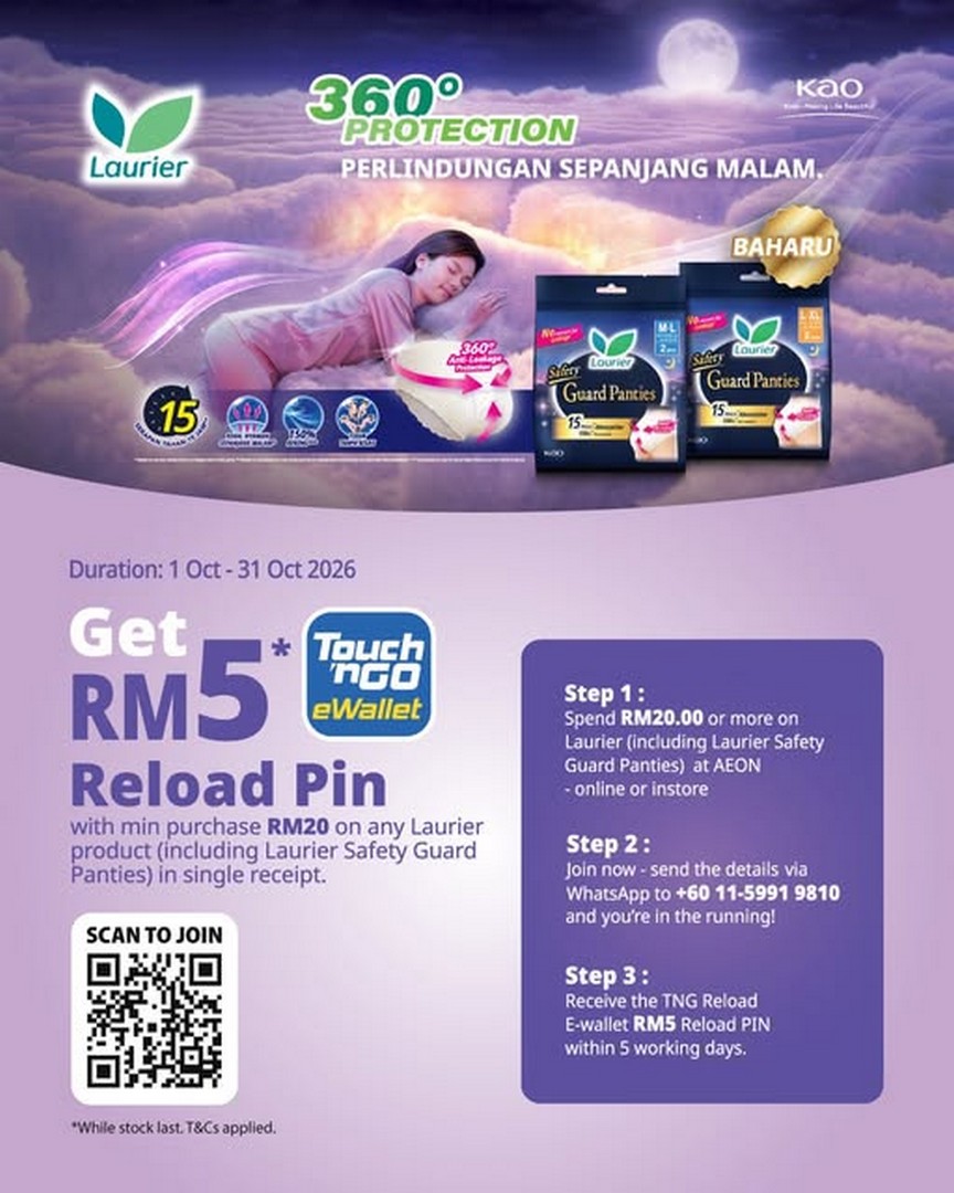 Laurier-Spend-RM20-and-Get-a-RM5-Touch-n-Go-eWallet-Reload-PIN 1-31 October 2026: Laurier: Spend RM20 and Get a RM5 Touch ’n Go eWallet Reload PIN at AEON – October Promotion