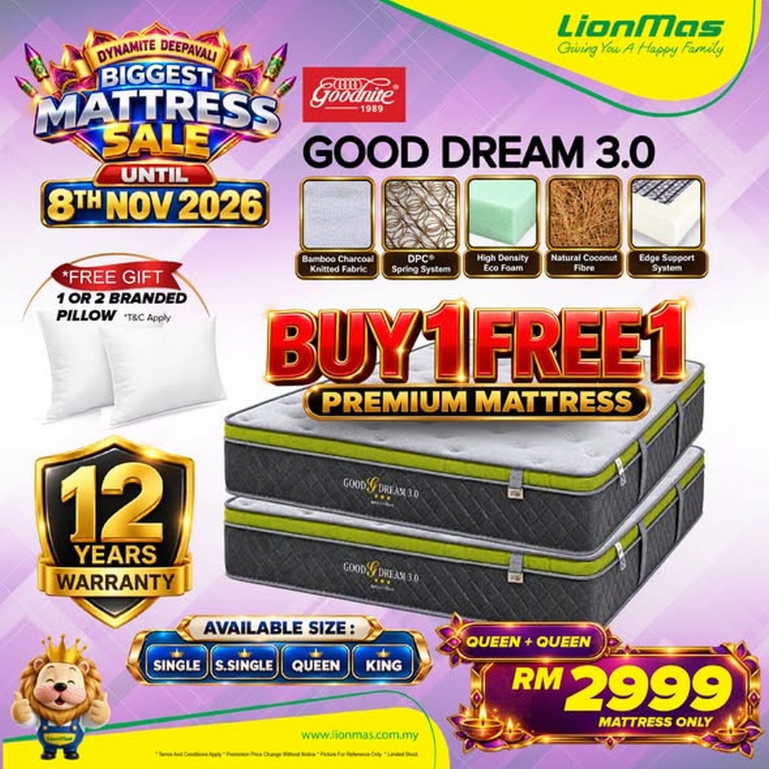 Lionmas-Furnishers-Dynamite-Deepavali-Big-Mattress-Sale-1 15 October–8 November 2026: Lionmas Furnishers: Dynamite Deepavali Big Mattress Sale with 0% Instalment Payment for Up to 60 Months at Participating Stores