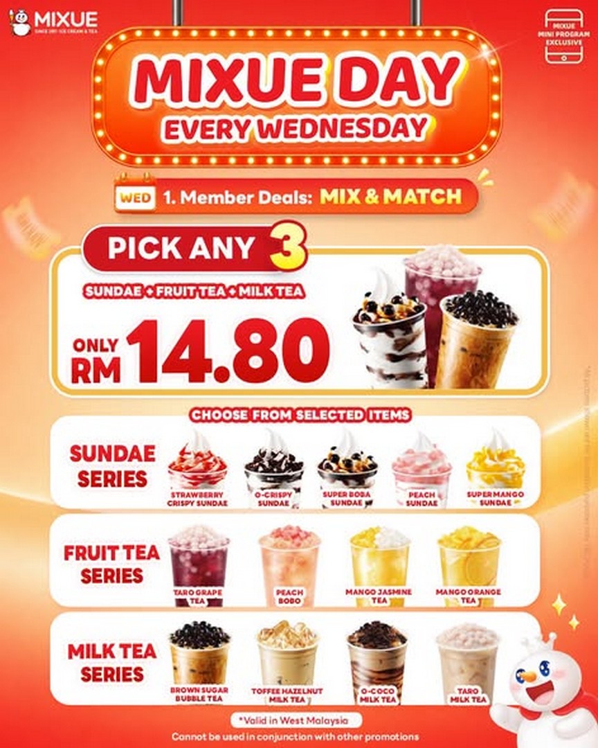 MIXUE-Malaysia-Mix-Match-Every-Wednesday-Promotion-2 14 October 2026 onwards: MIXUE Malaysia: Mix & Match Every Wednesday Promotion – Get 2, 3 or 4 Treats from RM9.90 via the MIXUE App