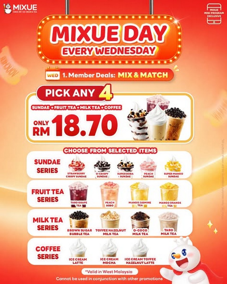 MIXUE-Malaysia-Mix-Match-Every-Wednesday-Promotion-3 14 October 2026 onwards: MIXUE Malaysia: Mix & Match Every Wednesday Promotion – Get 2, 3 or 4 Treats from RM9.90 via the MIXUE App