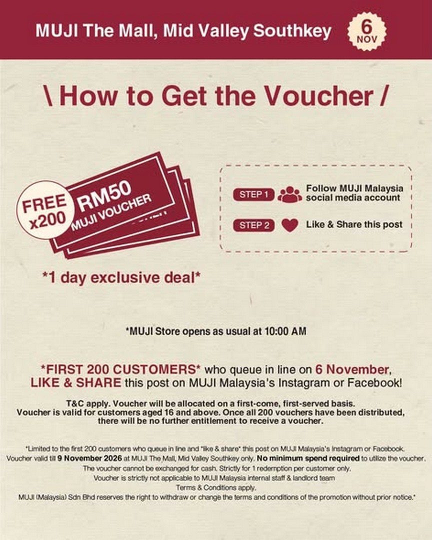 MUJI-Malaysia-Reopening-Promotion-at-The-Mall-Mid-Valley-Southkey-1 6 November 2026: MUJI Malaysia Reopening Promotion at The Mall, Mid Valley Southkey – Get RM50 Vouchers, Limited-Edition Jute Bags and Stoneware Mugs