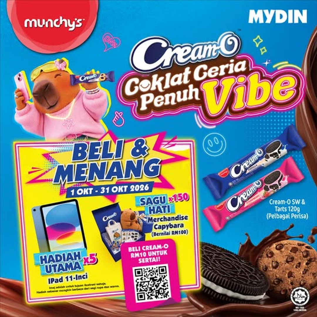 MYDIN-Malaysia-Cream-O-Promotion-–-Buy-RM10-of-Cream-O-Products 1-31 October 2026: MYDIN Malaysia & Cream-O: Promotion – Buy RM10 of Cream-O Products for a Chance to Win an iPad 11-inch or Capybara Merchandise