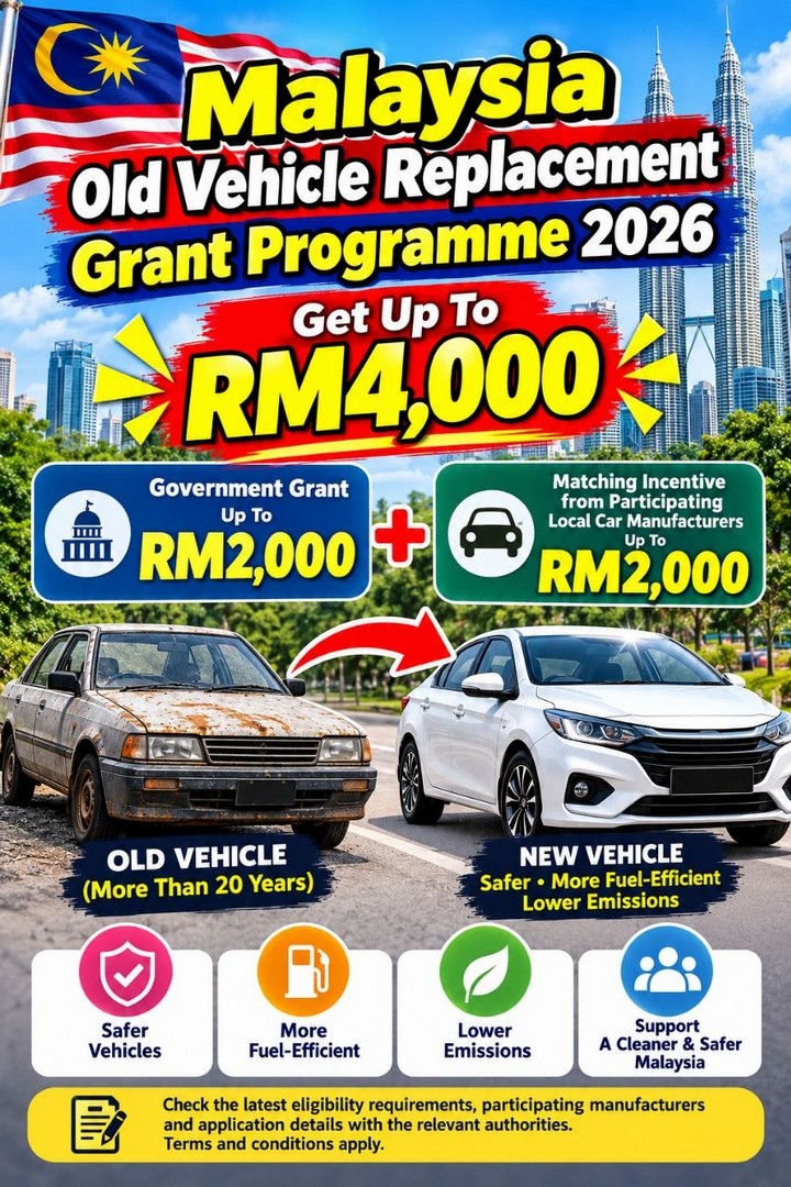 Malaysia-Government-Old-Vehicle-Replacement-Matching-Grant-1 1 January–31 December 2026: Malaysia Government Old Vehicle Replacement Matching Grant Programme: Promotion Offering Up to RM4,000 for Eligible Owners to Replace Vehicles Over 20 Years Old