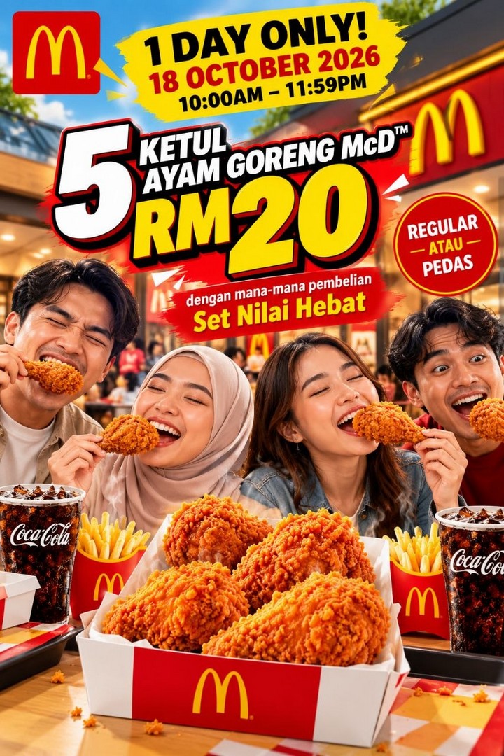 McDonalds-Malaysia-5-Pieces-of-Ayam-Goreng-McD-2 18 October 2026: McDonald’s Malaysia: 5 Pieces of Ayam Goreng McD™ for Only RM20 with Set Nilai Hebat Purchase – One-Day Fried Chicken Promotion