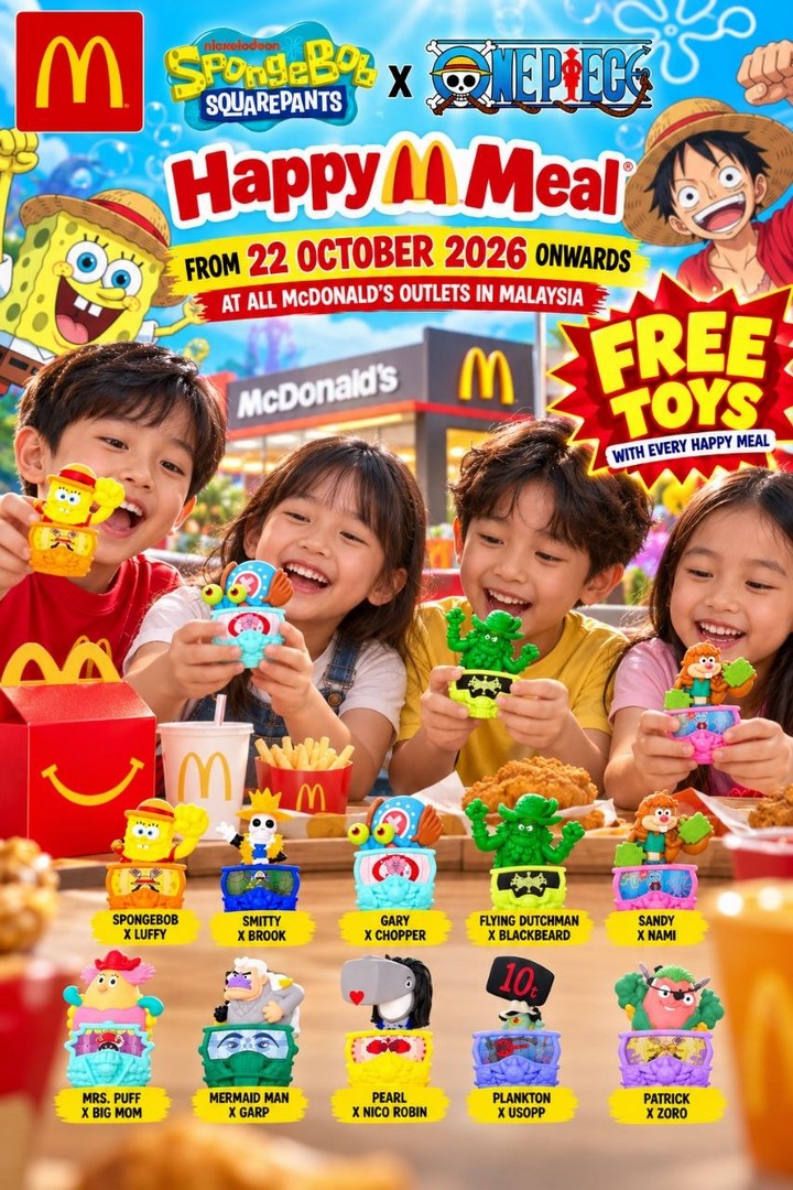 McDonalds-Malaysia-SpongeBob-SquarePants-3 22 October 2026 onwards: McDonald’s Malaysia SpongeBob SquarePants x ONE PIECE Happy Meal Toy Promotion – Collect All 10 Character Mash-Ups