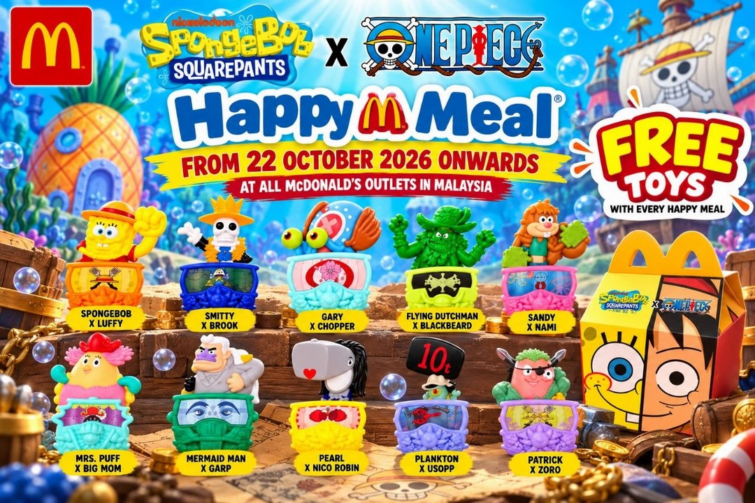 McDonalds-Malaysia-SpongeBob-SquarePants 22 October 2026 onwards: McDonald’s Malaysia SpongeBob SquarePants x ONE PIECE Happy Meal Toy Promotion – Collect All 10 Character Mash-Ups